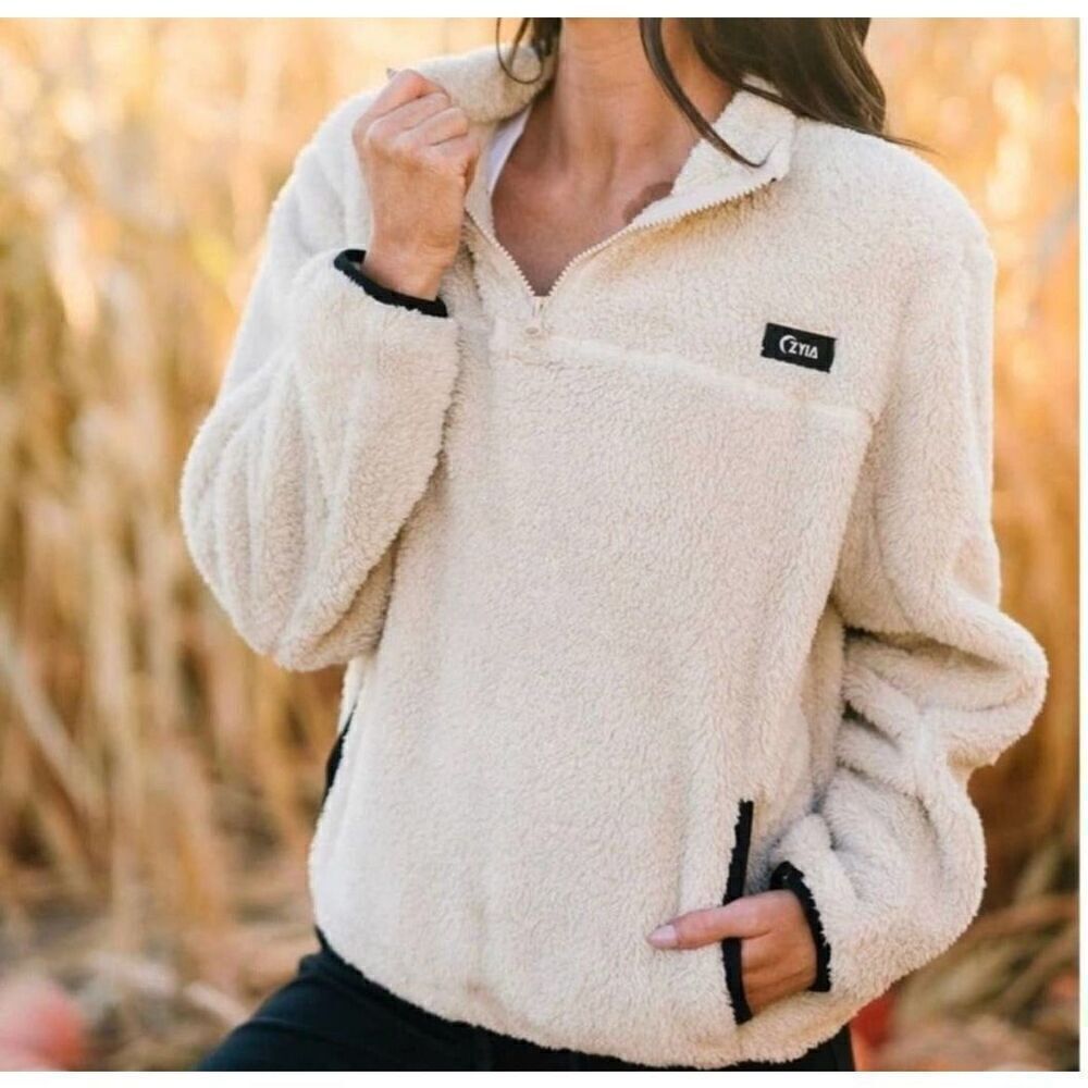 Zyia Active Teddy Jacket XL Cream Sherpa Pullover Fleece Gorpcore